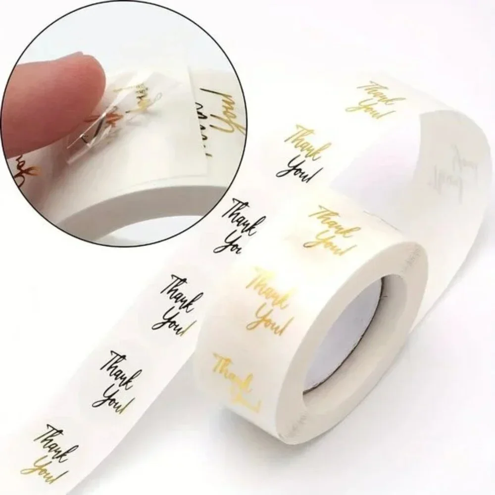 100 Gold Transparent Thank You Stickers 1” Round Labels